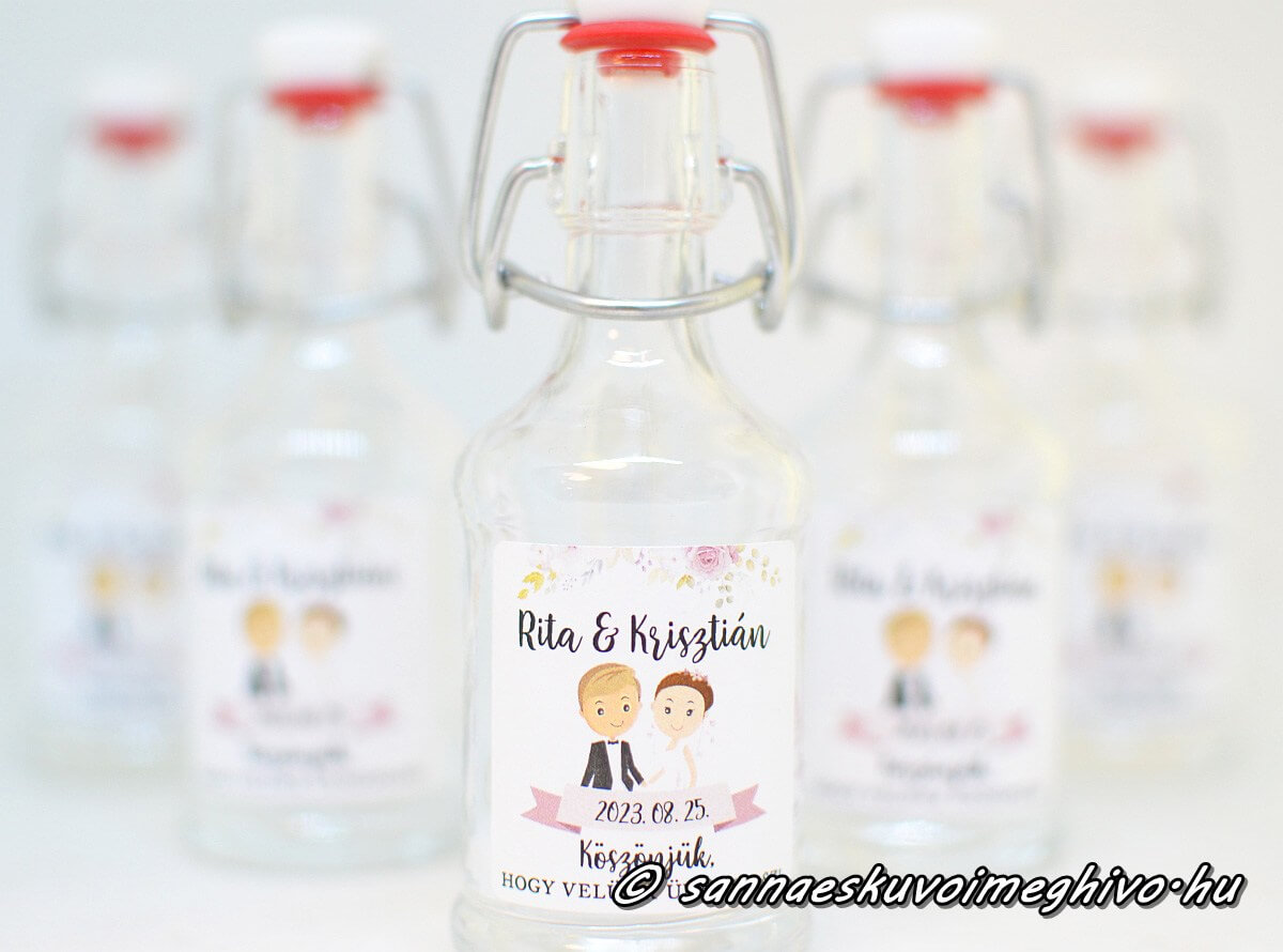 koszonetajandek-mini-uveg-sannaeskuvoimeghivo-25033018 Köszönetajándék mini pálinkás üvegen szerelmes pár matrica