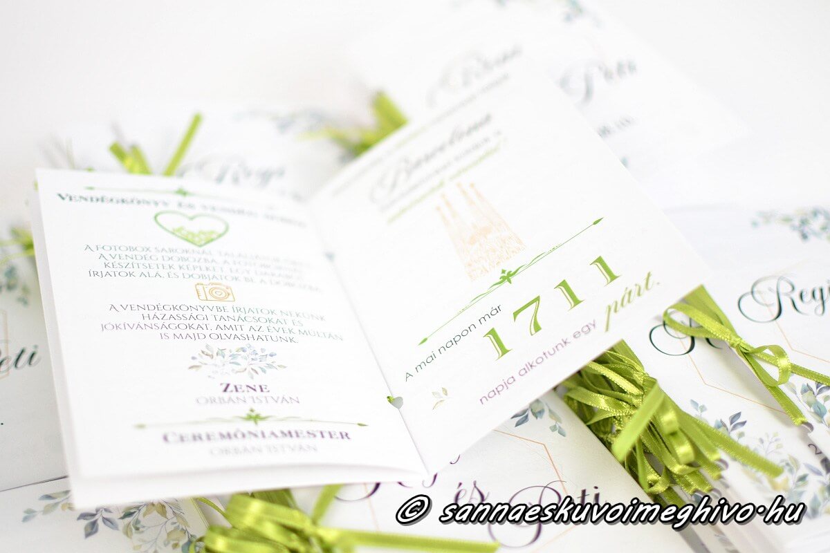 eskuvoi-emlekfuzet-sannaeskuvoimeghivo-2503293 Esküvői emlékfüzet belső oldal zöld szatén masni