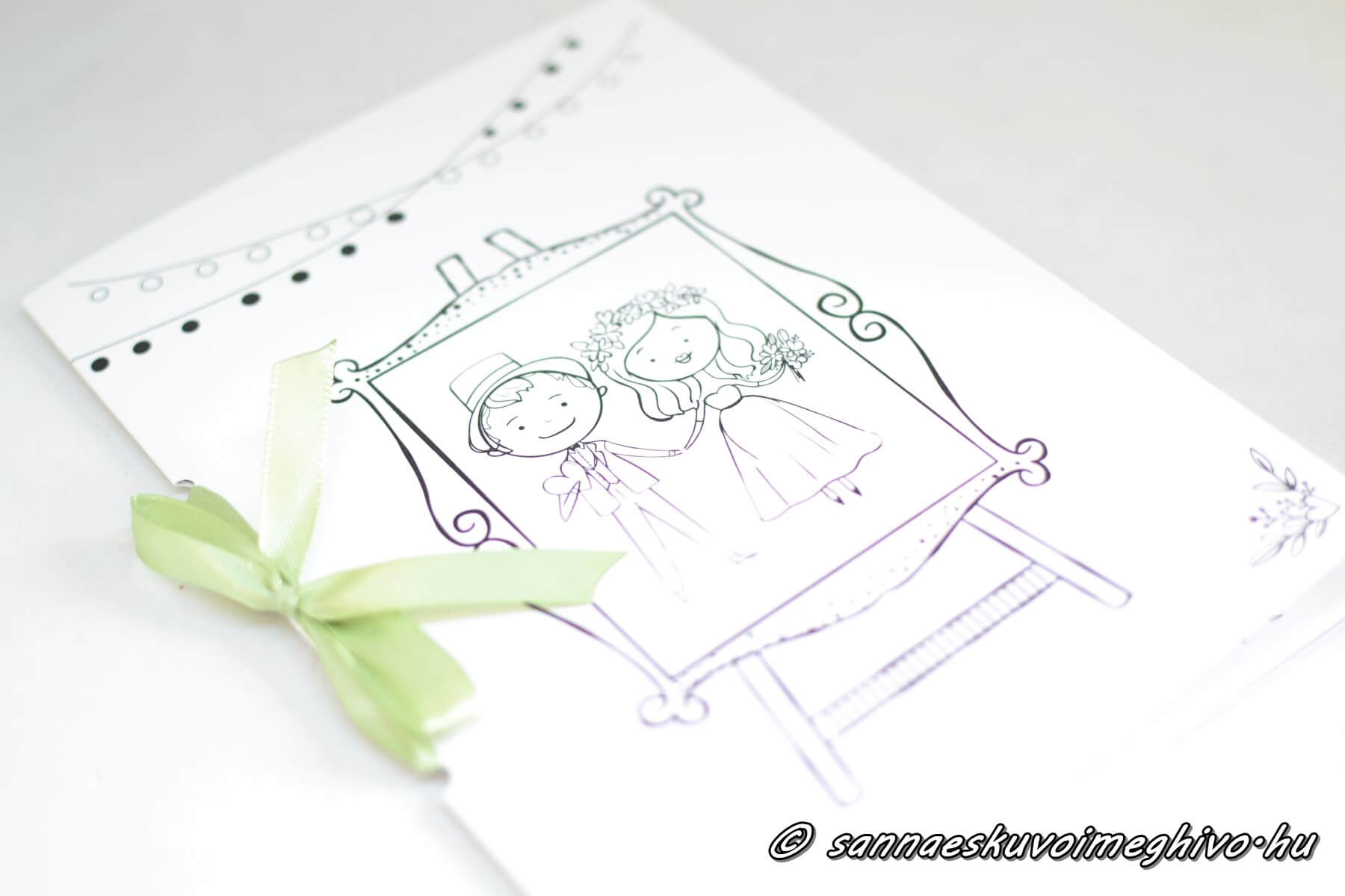 eskuvoi-foglalkoztato-sannaeskuvoimeghivo-22050202 Zöld szalagos gyerek foglalkoztató