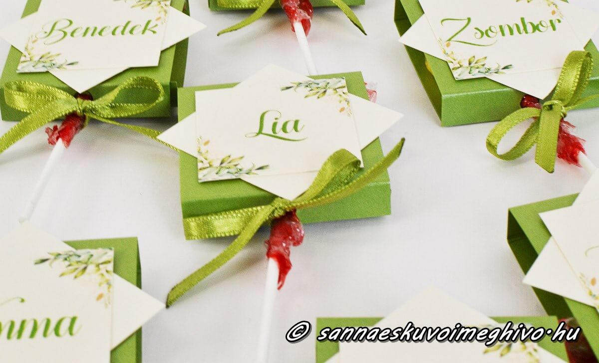 vendegajandek-ultetokartya-nyaloka-sannaeskuvoimeghivo-240523 Nyalóka köszönetajándék és ültetőkártya zöld és vajszínű papírból