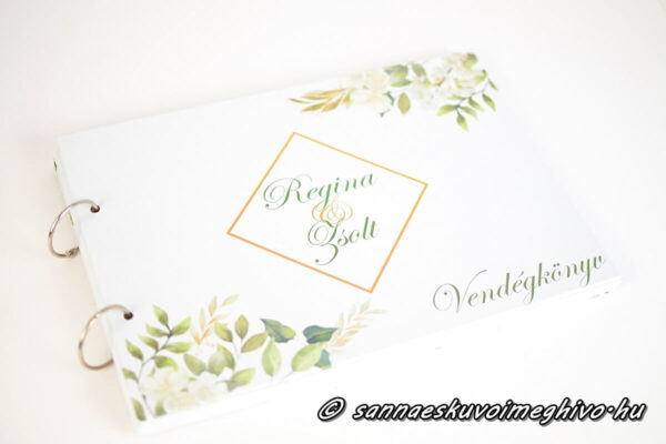 Sz&iacute;nes esk&uuml;vői vend&eacute;gk&ouml;nyv geometrikus st&iacute;lusban első oldal