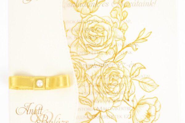 Arany r&oacute;zsa megh&iacute;v&oacute;m Csillog&oacute; arany betűkkel