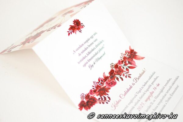 Grófnő levele esküvői meghívó piros virágos belső oldalai