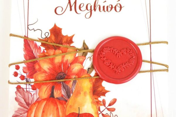 Szüret meghívóm első oldala, őszi színekkel, viaszpecséttel