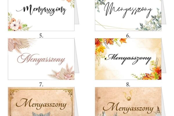 Esküvői ültetőkártya sátor alak mintaív