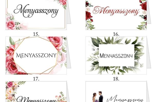 Esküvői ültetőkártya sátor alak mintaív