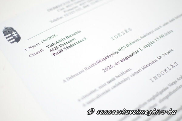 Rendőri id&eacute;z&eacute;s megh&iacute;v&oacute; a vend&eacute;g neve