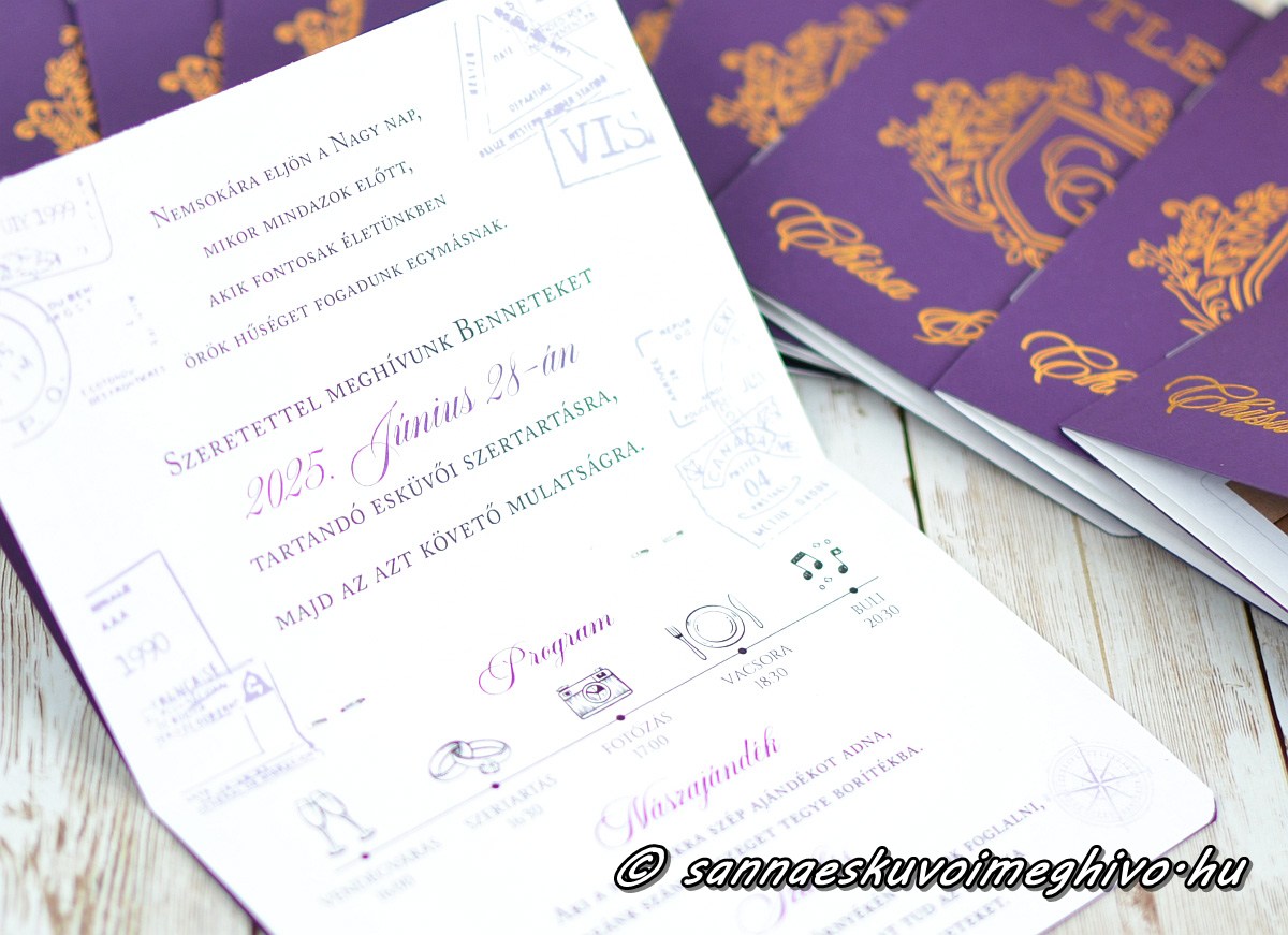 utlevel-eskuvoi-meghivo-sannaeskuvoimeghivo-202506074 Útlevél esküvői meghívó idővonallal