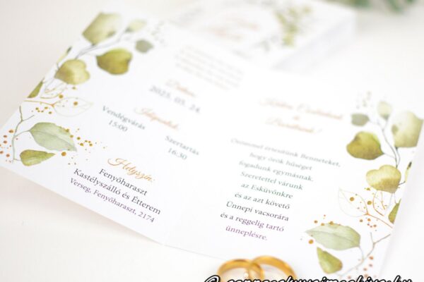 Sárga rezgők esküvői meghívóm belső oldala közelről